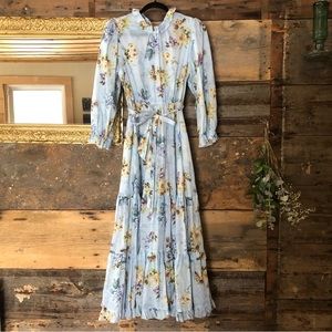 NWOT behida dolic millinery Blue Floral Ruffles Balloon Sleeve Tiered dress
